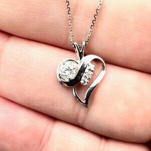 Womens Necklace 14K White Gold Diamond Heart Pendant Gift For Her
